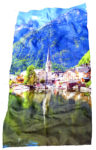 Frotteetücher mit Fotodruck, 100% Mikropolyester Velour, Motiv Hallstatt, Rückseite weiße BW