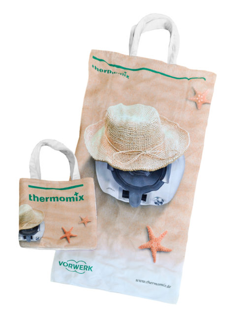 Badetuch mit Tasche und Frotteehenkel, bedrucken lassen