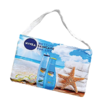 Strandtuch mit integrierter Tasche, Frotteehenkel und Fotodruck auf Tasche und Tuch. Sehr preiswert schon ab 100 Stk. mit ihrem Aufdruck. Hingucker